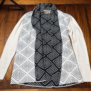 Simply Natural Baby Alpaca Peru Black White Diamond Open Front Cardigan Sweater